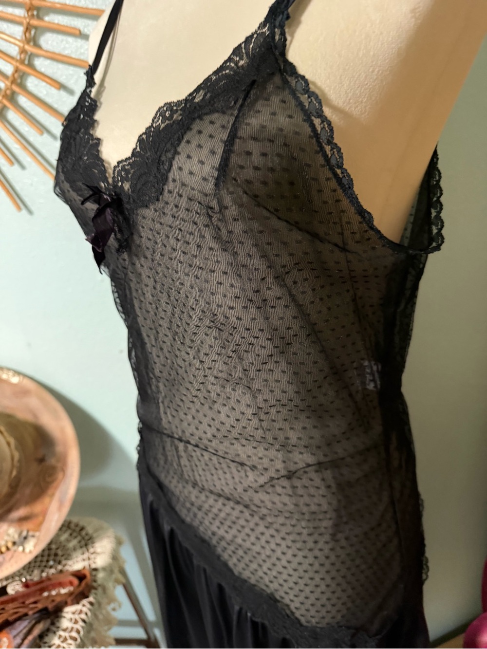 Vintage Black Lace Trim Sheer Slip Dress - Picture 5 of 7